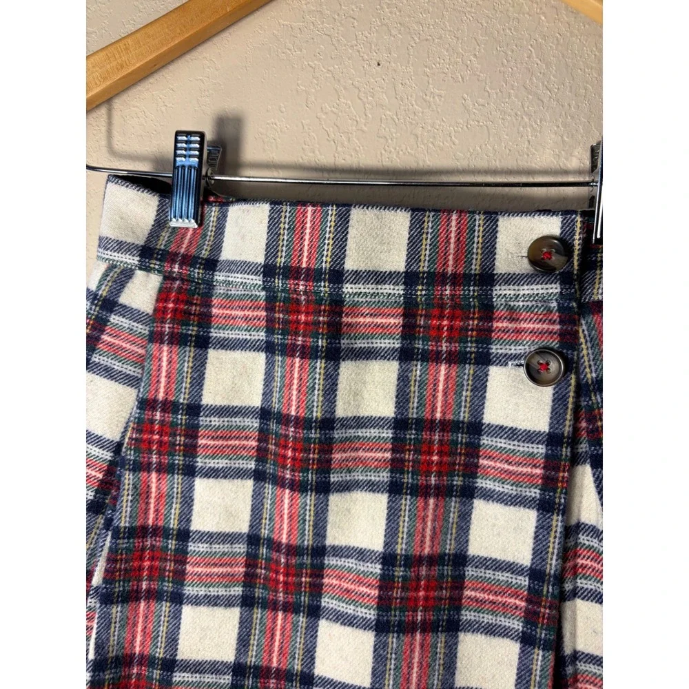 Mini Boden Girls Red White Blue Plaid Wool Blend Pleated Kilt Skirt Size 7-8Y